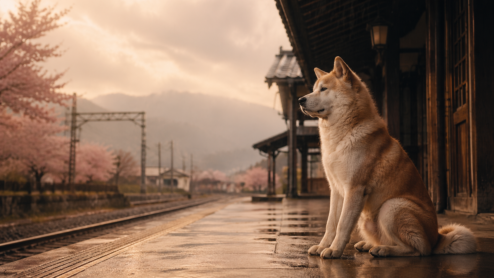 Hachiko esperando na estação