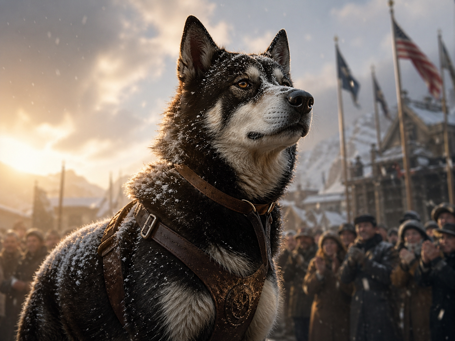 Balto sendo recebido em Nome após a missão