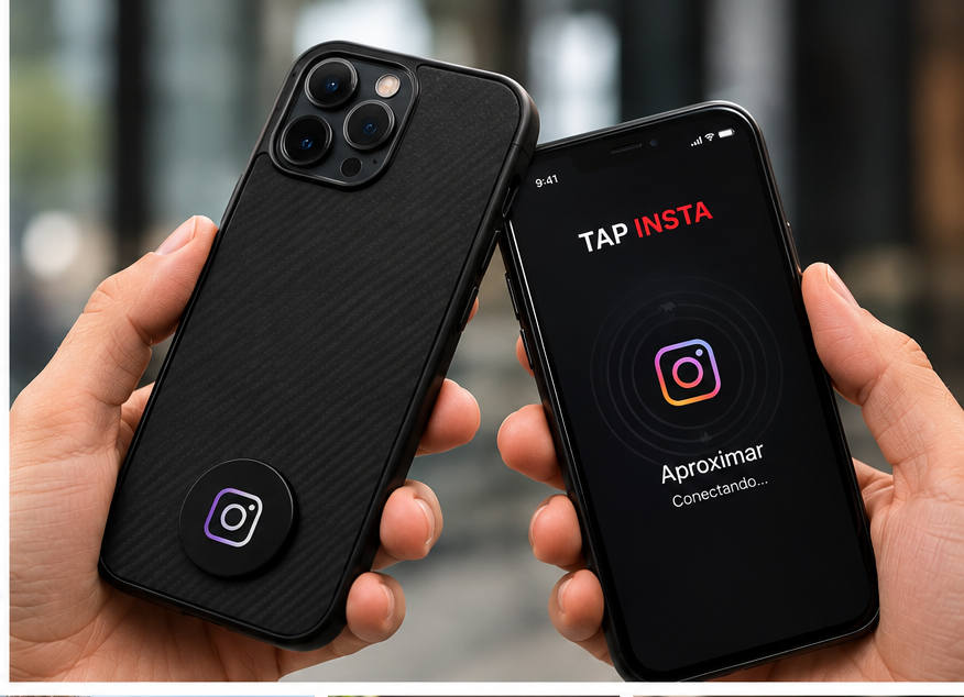 Dois celulares próximos usando o TAP INSTA por NFC