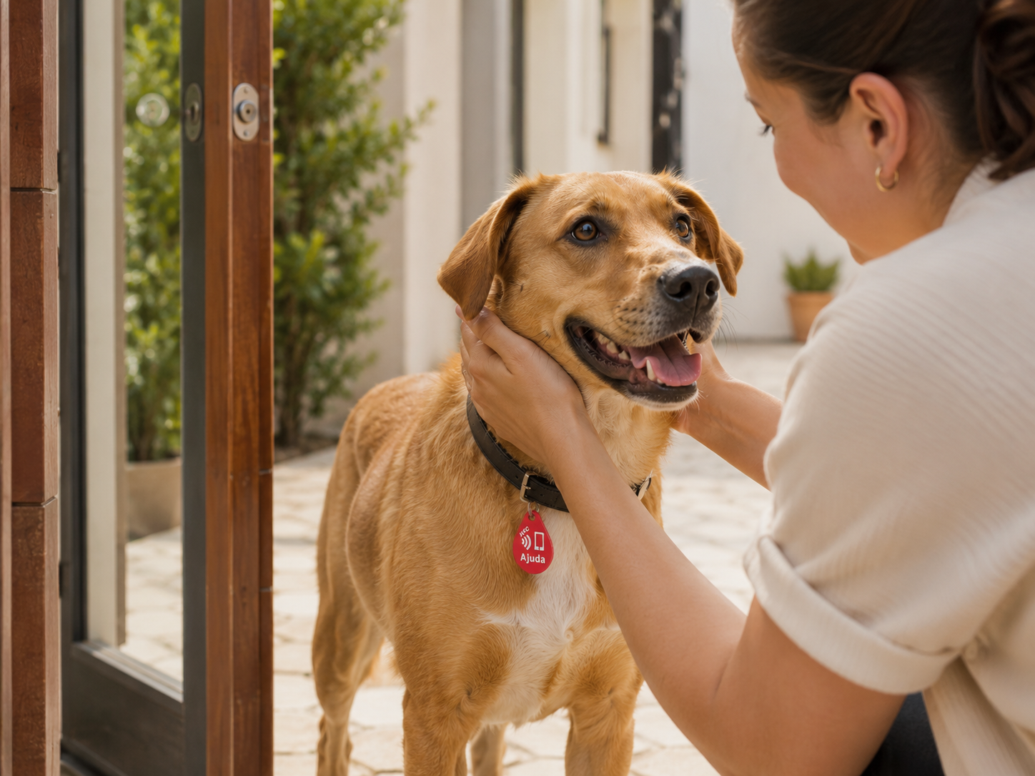 Cão retornando para casa usando TAP PET